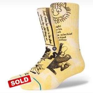 NWT Stance Where The Wild Things Are Terrible Crew Socks, Medium Cushion, Yellow